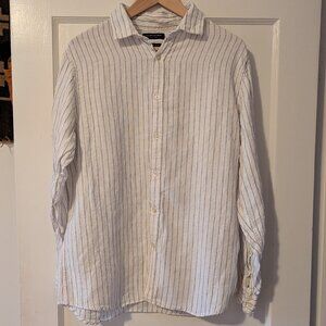 Banana Republic Men’s Shirt Large Slim Fit 100% Linen White Stripe Long Sleeve
